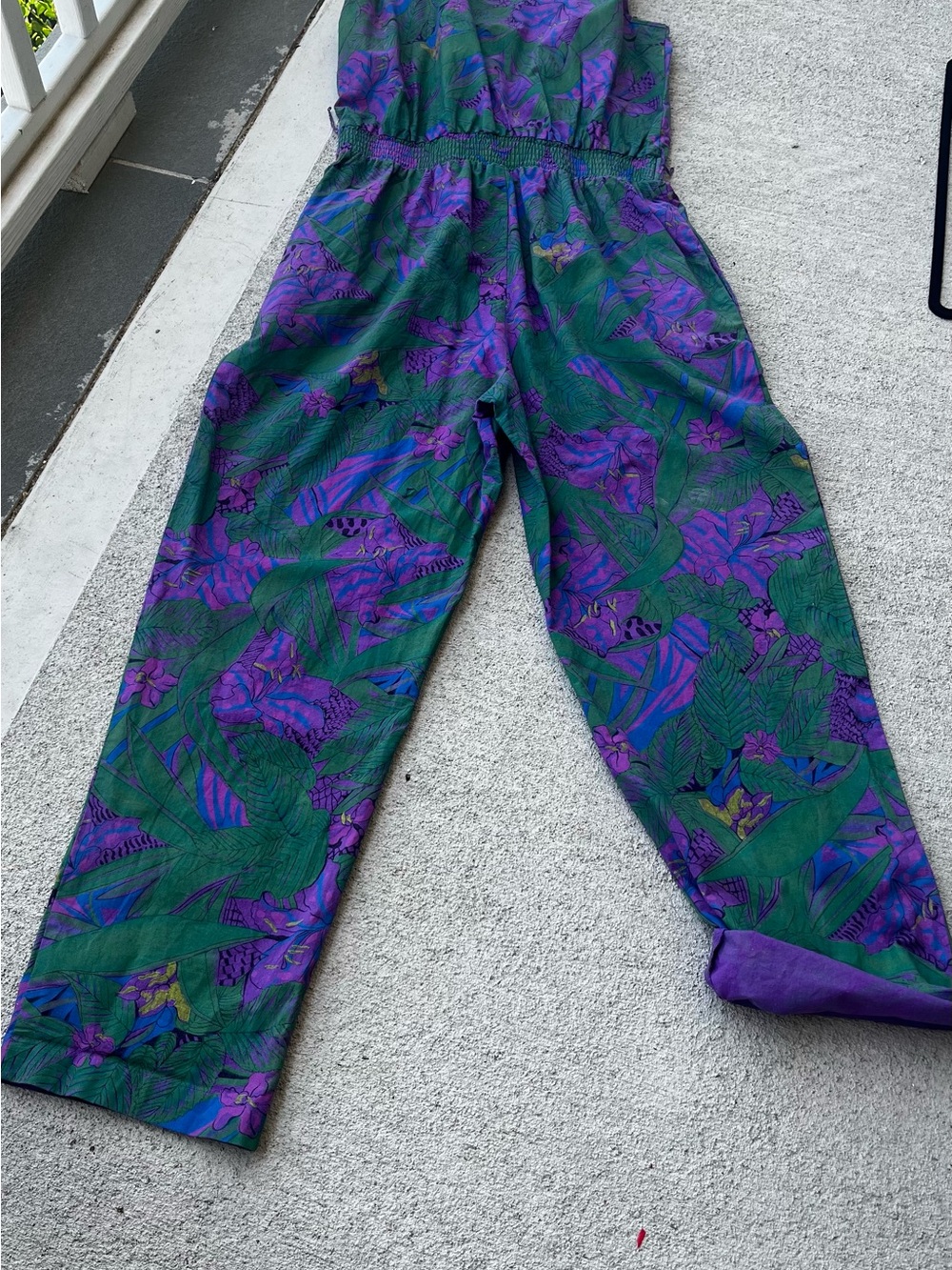 Rare Vintage Tropical Floral Jumpsuit in Green & Purple - Picture 8 of 11